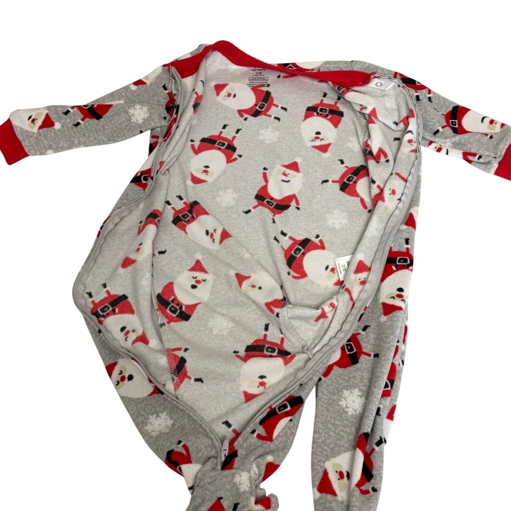 Carters Kids Gray Santa Claus Fleece Footed Pajamas 18M Christmas PJs Sleepwear